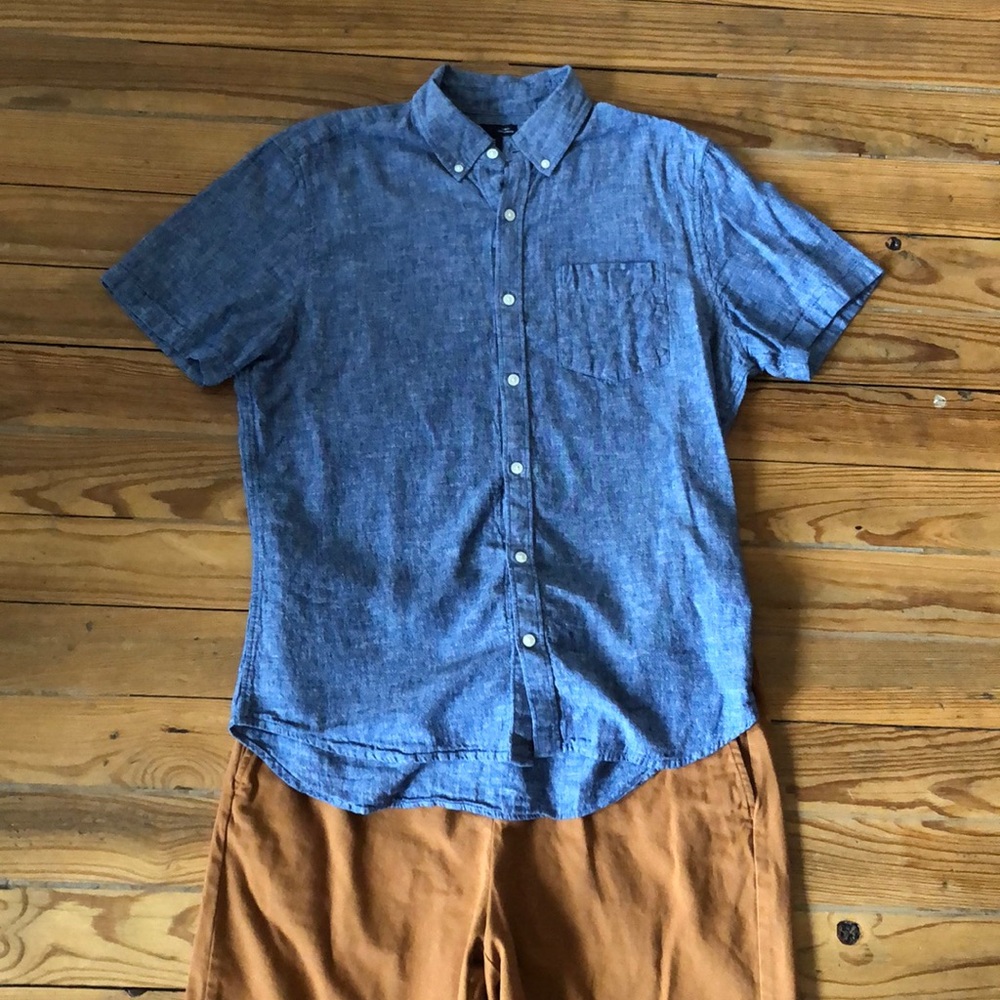 Gap linen-blend blue short sleeve button up